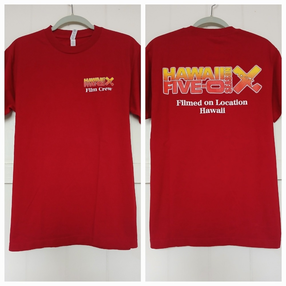 Hawaii Five-O Film Crew Season 10 Graphic T Shirt Men's Medium Red Short Sleeve